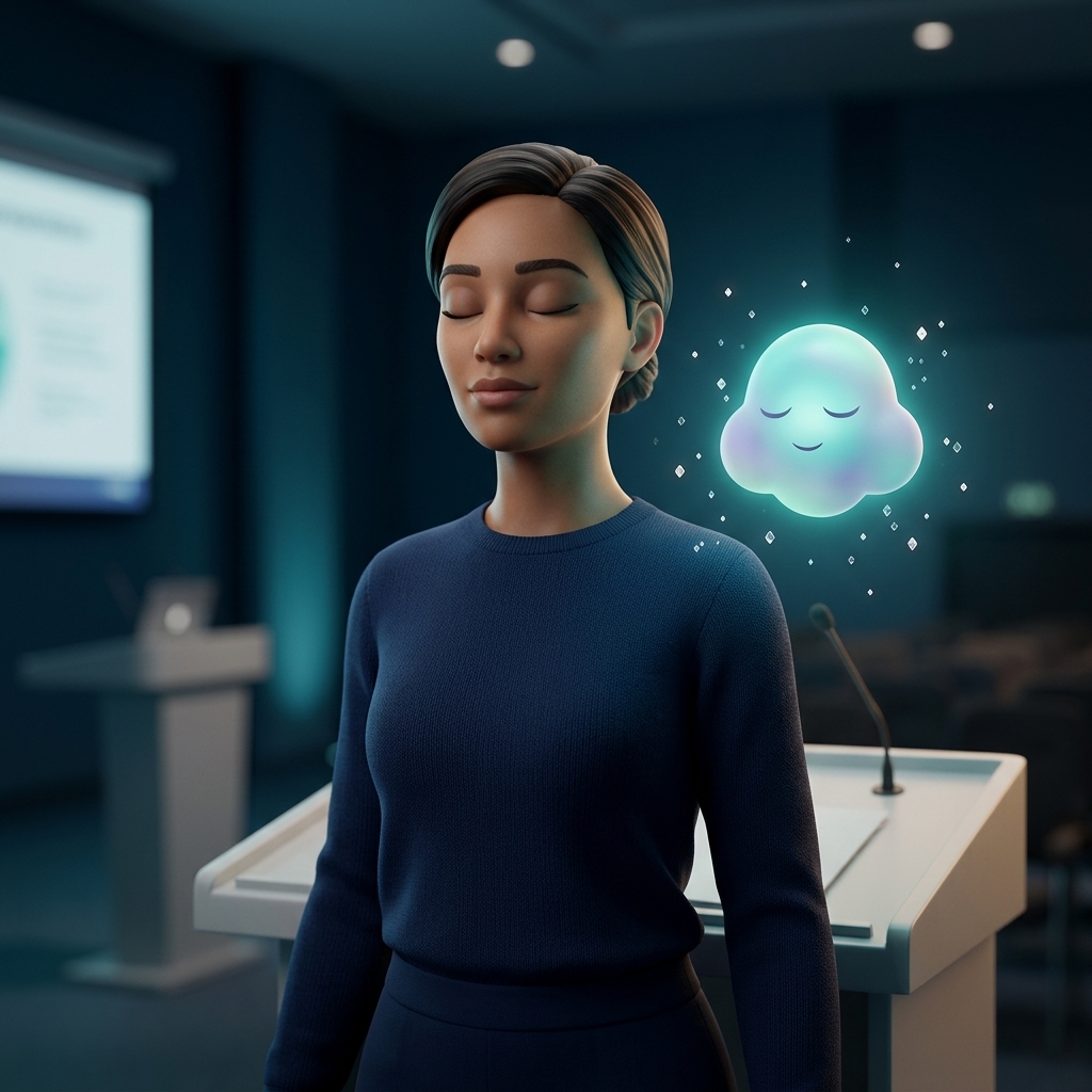 A professional centered before giving a presentation